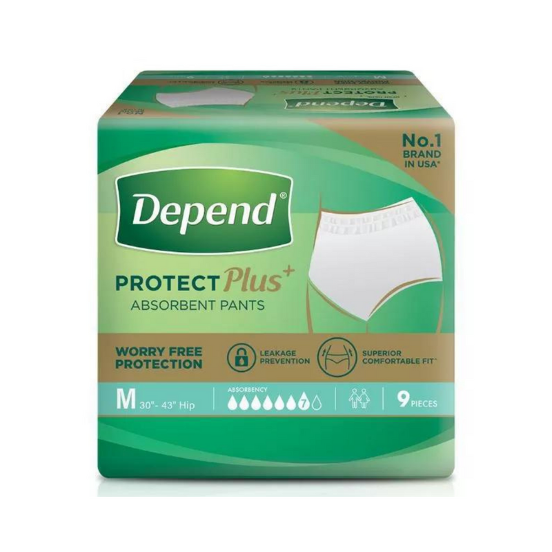 Depend Protect Plus Absorbent Pants Adult Diaper Medium 9's