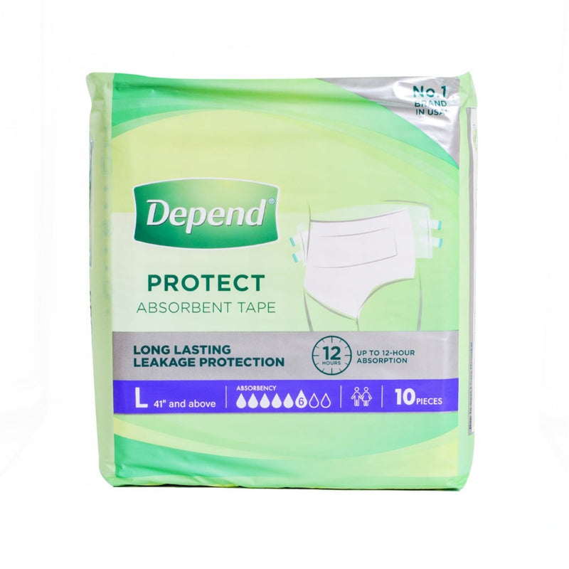 Depend Protect Absorbent Tape Adult Diaper Large 10's