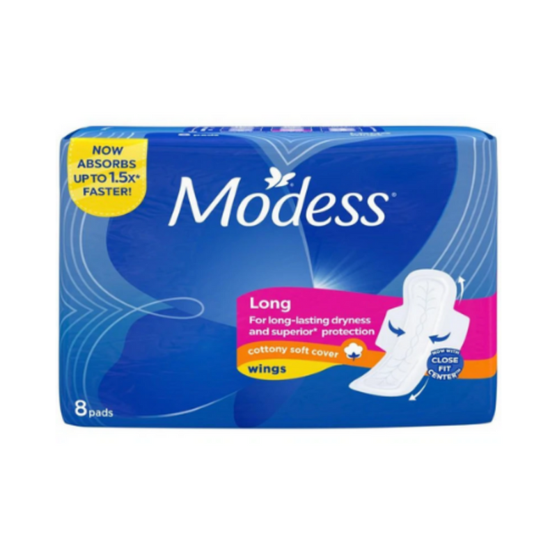 Modess Cottony Soft Cover Sanitary Napkin With Wings Long 8's