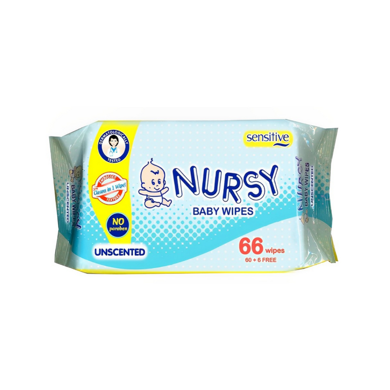 Nursy Baby Wipes Unscented 66's