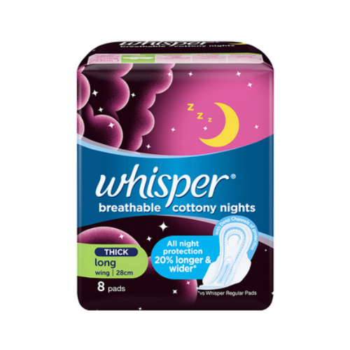 Whisper Cottony Soft Overnight Wings 8 Pads